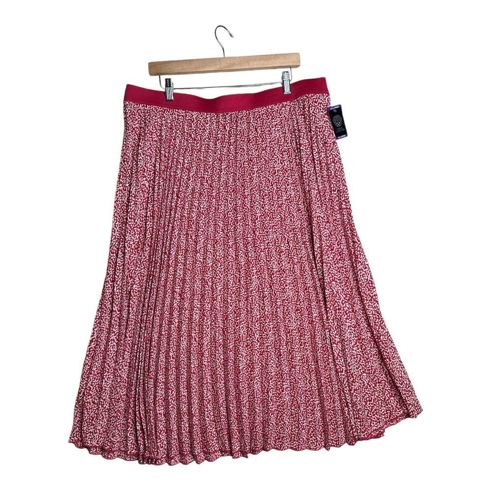 New Vince Camuto Pleated Pull On Midi Skirt size XXL Pink/White